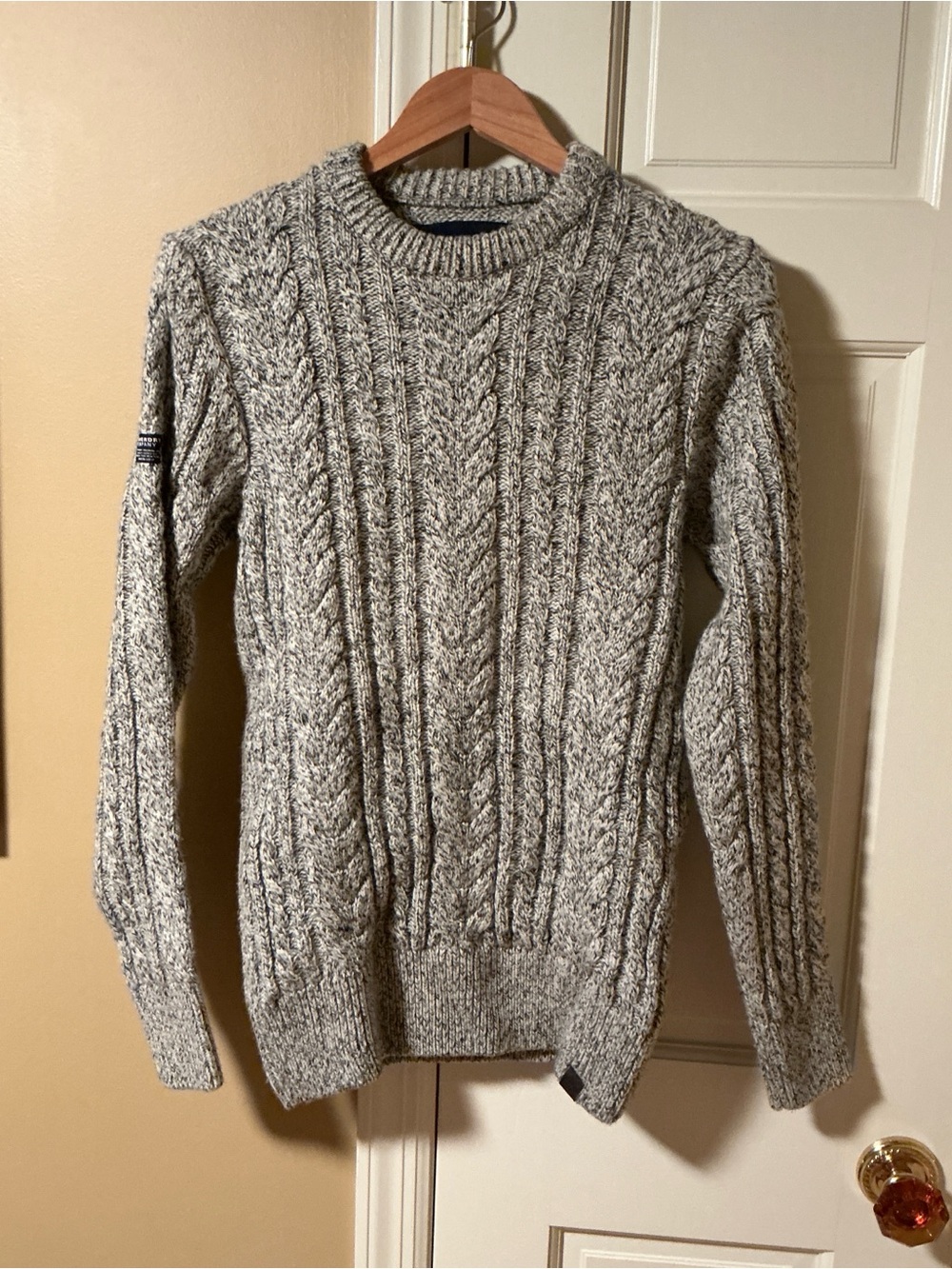 Superdry Men's Gray Cable Knit Crewneck Sweater
